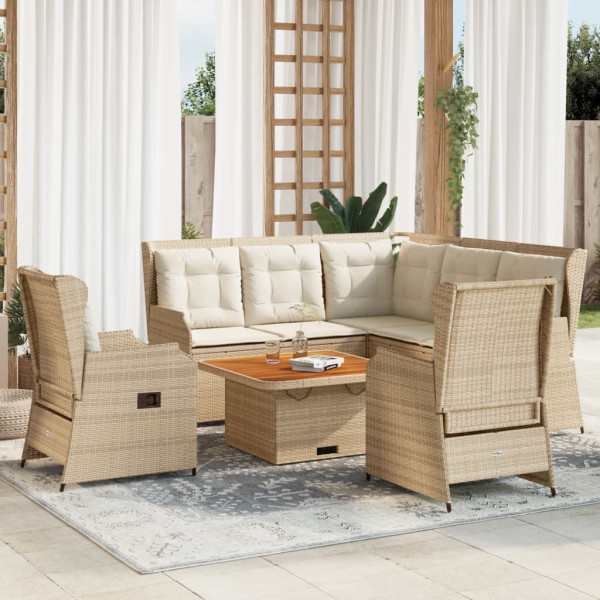 Set muebles de jardín 5 pzas con cojines ratán sintético beige D