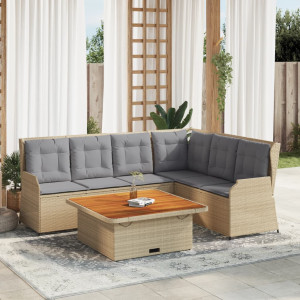 Set muebles de jardín 5 pzas con cojines ratán sintético beige D