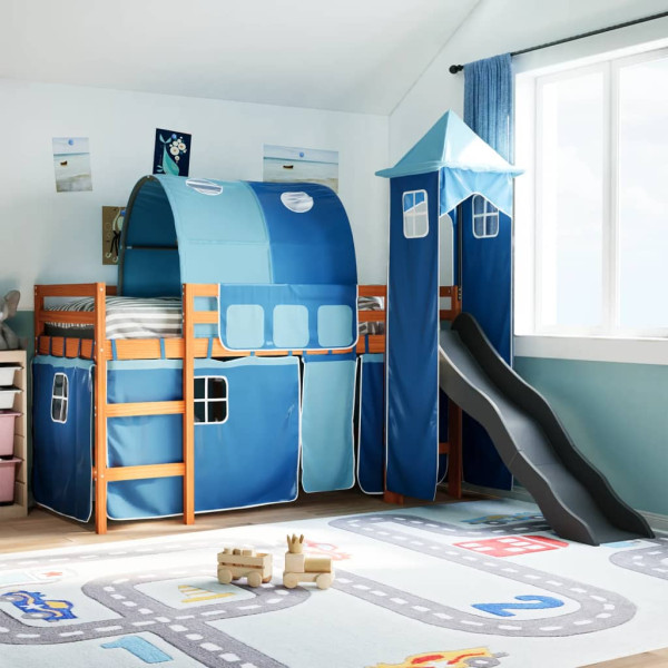 Cama alta para niños con torre madera pino azul 80x200 cm D