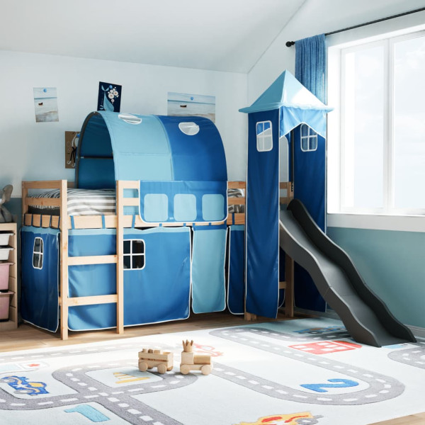 Cama alta para niños con torre madera pino azul 80x200 cm D