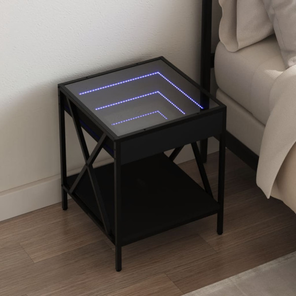 Mesita de noche con Infinity LED negra 40x40x49 cm D