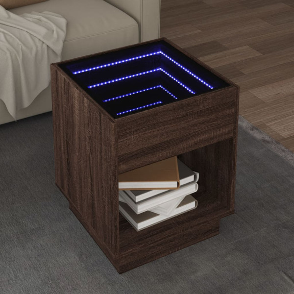 Mesa de centro con Infinity LED marrón roble 40x40x50 cm D