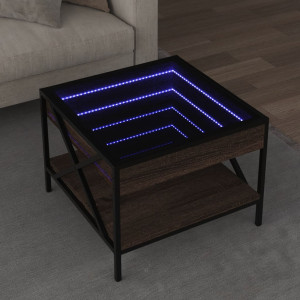 Mesa de centro con Infinity LED marrón roble 50x50x38 cm D