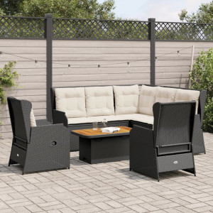 Set muebles de jardín 6 piezas y cojines ratán sintético negro D