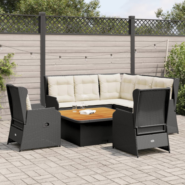 Set muebles de jardín 6 piezas y cojines ratán sintético negro D