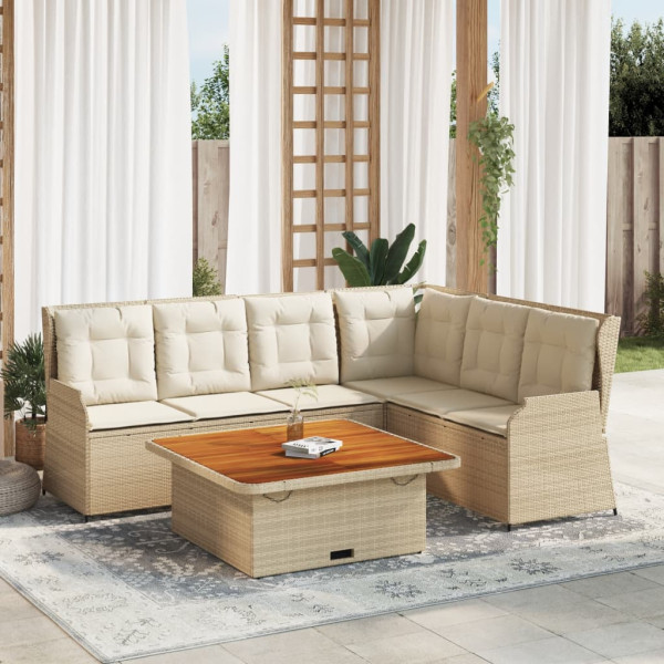 Conjunto de móveis de jardim 5 pcs com almofadas de rattan sintético bege D