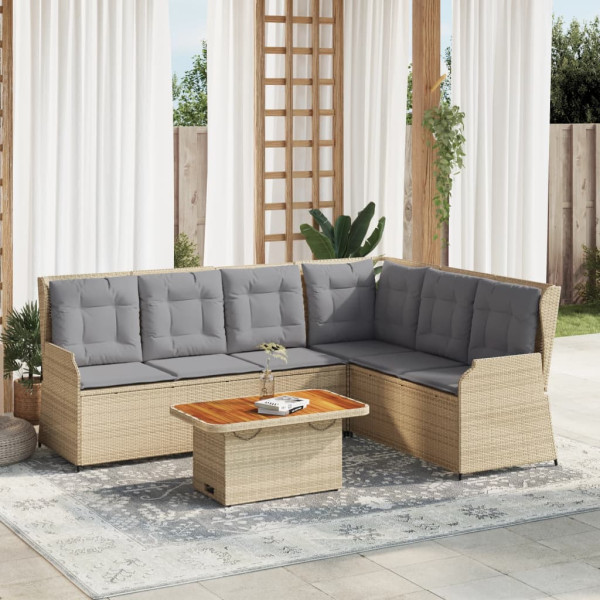 Conjunto de móveis de jardim 5 pcs com almofadas de rattan sintético bege D