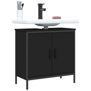 Armario para lavabo de baño madera ingeniería negro 60x30x60 cm D