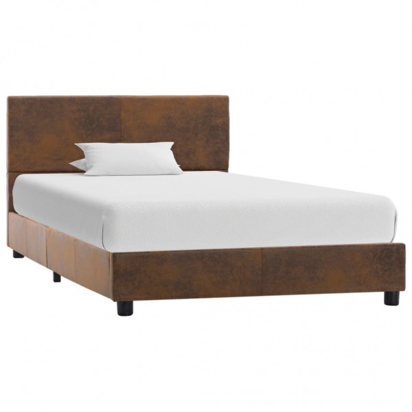 Estructura de cama de piel de ante artificial marrón 90x200 cm D