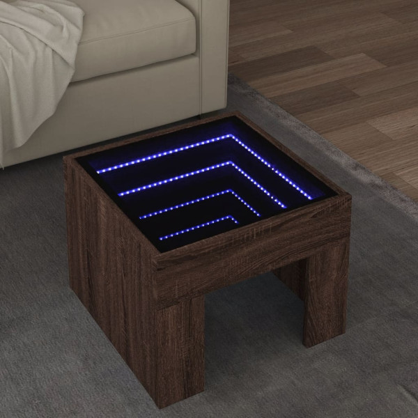 Mesa de centro con Infinity LED marrón roble 40x40x30 cm D