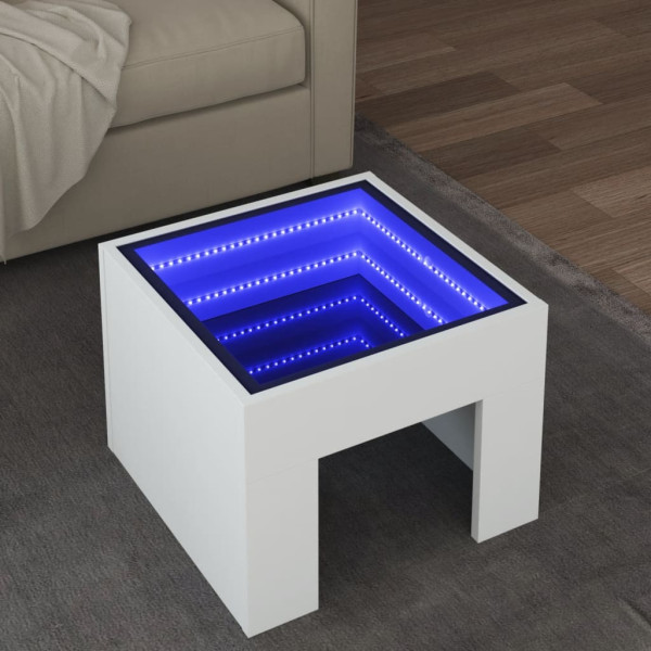 Mesa de centro con LED Infinity blanca 40x40x30 cm D