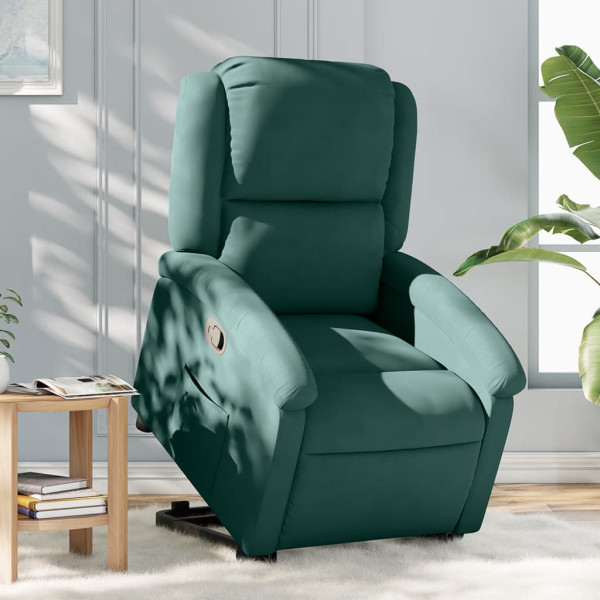 Sillón reclinable elevable terciopelo verde oscuro D