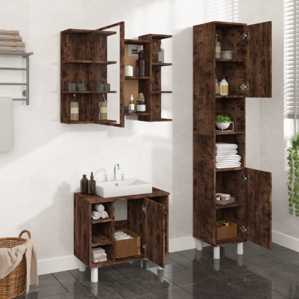 Set de muebles baño 3 pzas madera contrachapada roble ahumado D