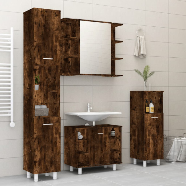 Set de muebles de baño 4 piezas madera contrachapada roble humo D