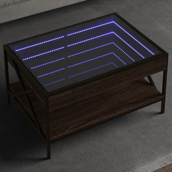 Mesa de centro con Infinity LED marrón roble 70x50x38 cm D