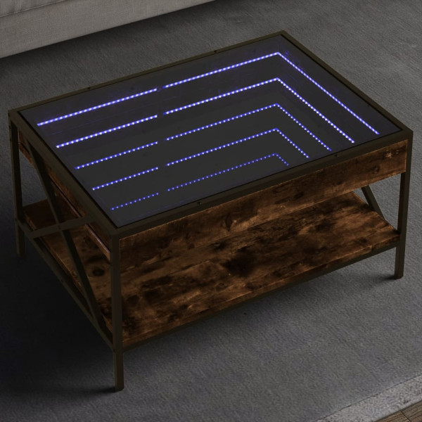 Mesa de centro con Infinity LED roble ahumado 70x50x38 cm D