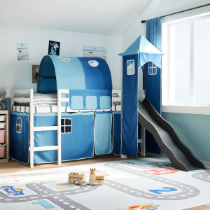 Cama alta para niños con torre madera pino azul 90x200 cm D