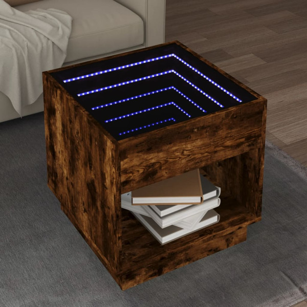 Mesa de centro con Infinity LED roble ahumado 50x50x50 cm D