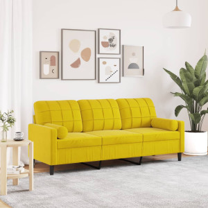 Sofá de 3 plazas con cojines terciopelo amarillo 180 cm D