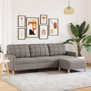 Sofá de 3 plazas con taburete de tela gris taupe 210 cm D