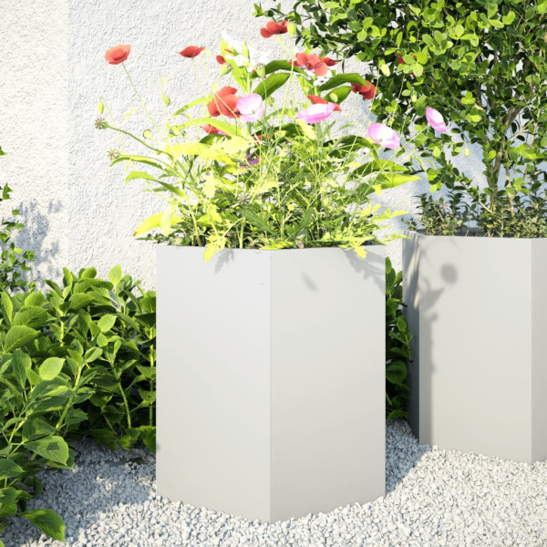 Jardineras hexagonales 2 uds acero blanco 46x40x45 cm D