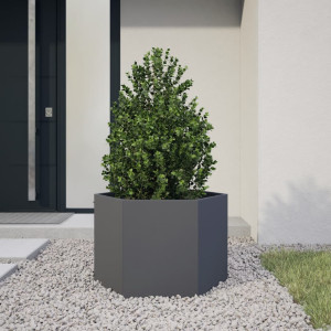 Jardinera hexagonal acero gris antracita 69x60x45 cm D