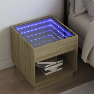 Mesita de noche con Infinity LED roble Sonoma 50x50x50 cm D