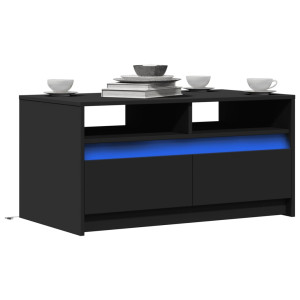 Mesa de centro con luces LED madera de ingeniería negra D