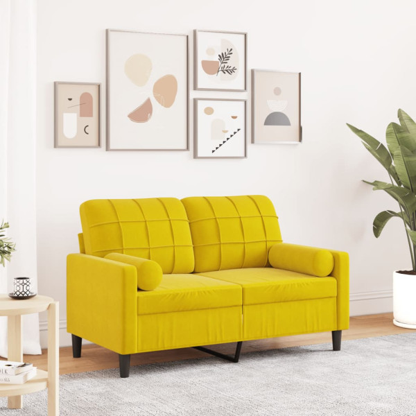 Sofá de 2 plazas con cojines terciopelo amarillo 120 cm D