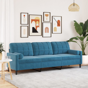 Sofá de 3 plazas con cojines terciopelo azul 210 cm D