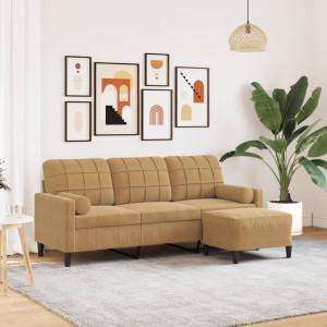 Sofá de 3 plazas con taburete de terciopelo marrón 180 cm D