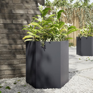 Jardinera hexagonal acero gris antracita 46x40x45 cm D