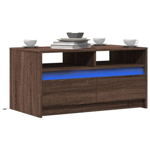 Mesa de centro con luces LED madera de ingeniería marrón roble D