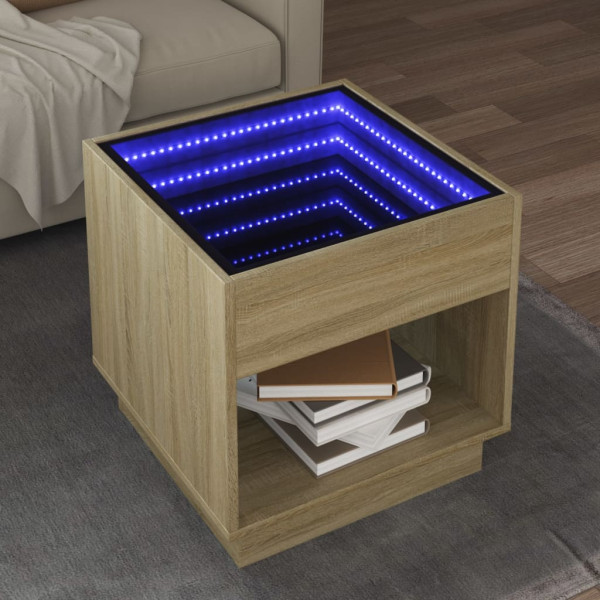 Mesa de centro con Infinity LED roble Sonoma 50x50x50 cm D