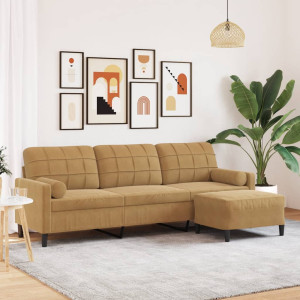 Sofá de 3 plazas con taburete de terciopelo marrón 210 cm D