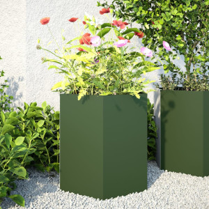 Jardins hexagonais 2 uds azeite verde aço 46x40x45 cm D