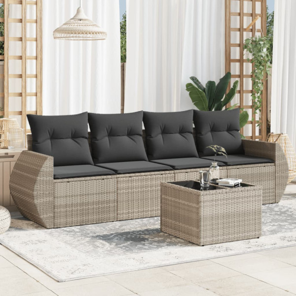 Conjunto de sofás de jardim e almofadas 5 pcs luz rattan sintético cinza D