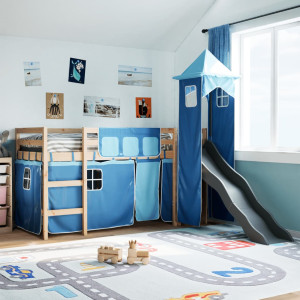 Cama alta para niños con torre madera pino azul 90x200 cm D