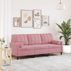 Sofá de 3 plazas con cojines terciopelo rosa 180 cm D