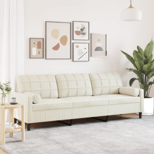 Sofá de 3 plazas con cojines terciopelo color crema 210 cm D