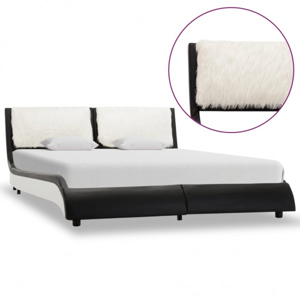 Estructura de cama cuero sintético negro y blanco 140x200 cm D