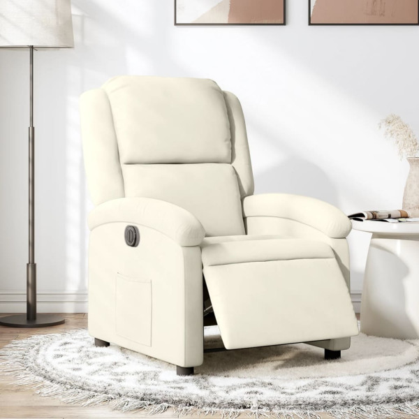 Sillón reclinable eléctrico de terciopelo blanco crema D