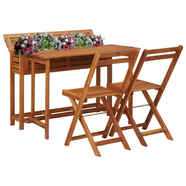 Mesa de bistró con 2 sillas y jardinera madera maciza de acacia D