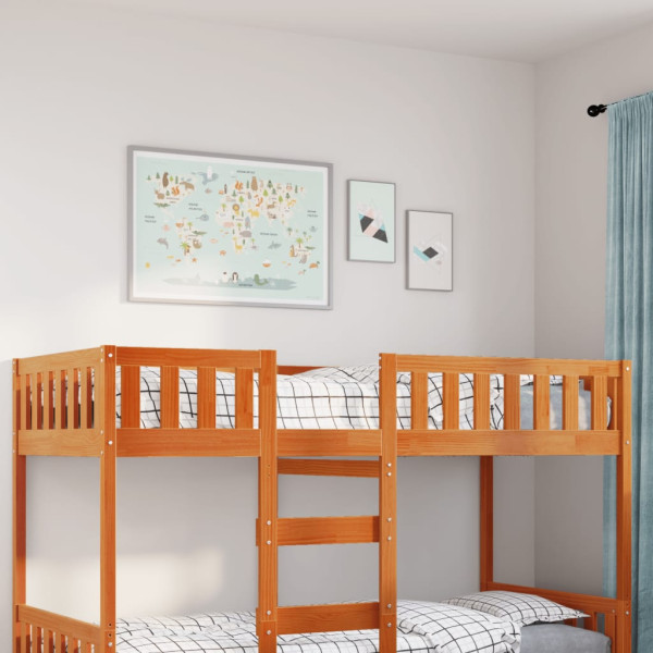 Cama de niños sin colchón madera maciza pino marrón 75x190 cm D