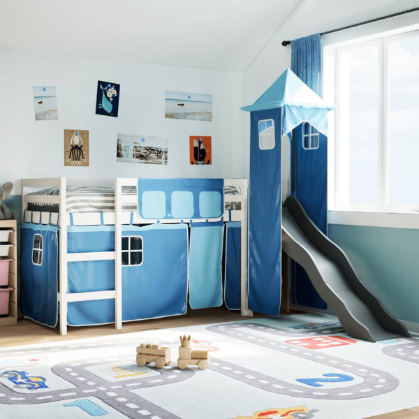 Cama alta para niños con torre madera pino azul 90x190 cm D