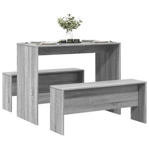 Mesa y bancos de comedor 3 piezas madera ingeniería gris Sonoma D