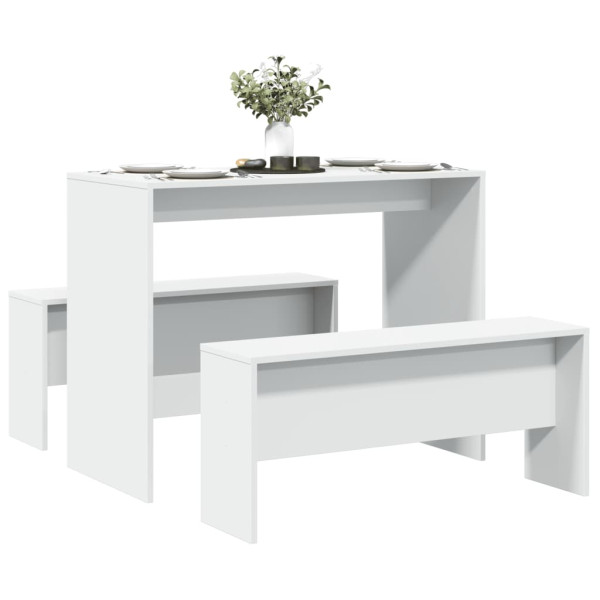 Conjunto de mesa e bancada de jantar 3 pcs de madeira de engenharia branca D