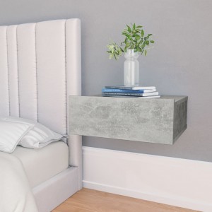 Mesita de noche flotante contrachapada gris hormigón 40x30x15cm D