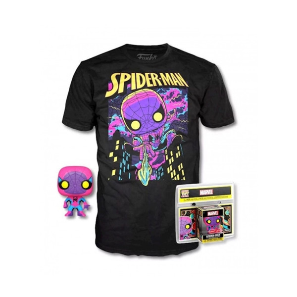 Pop & tee maravilha spiderman luz preta funko + xl t-shirt D