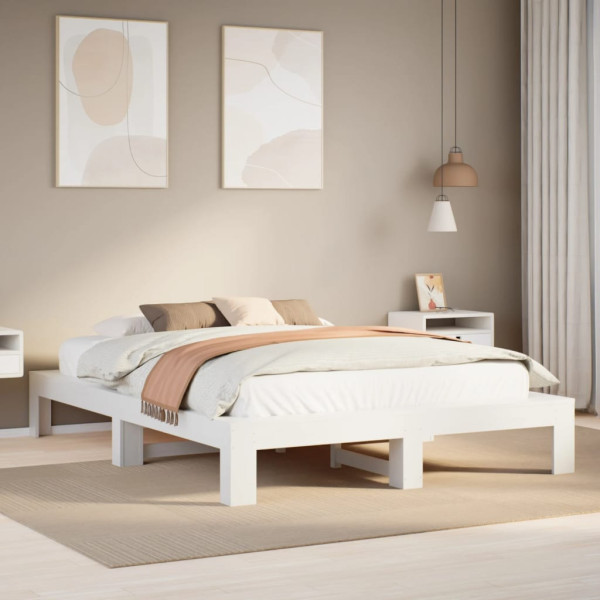 Estructura de cama sin colchón madera de pino blanca 140x190 cm D